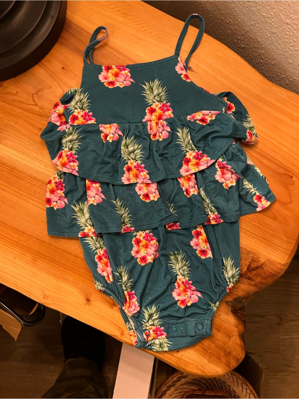 Posh Peanut Teal Floral Romper with Pink & Coral Blooms